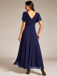 Double V-Neck Waist Trimmed Chiffon Mother of the Bride Dress – Navy Blue