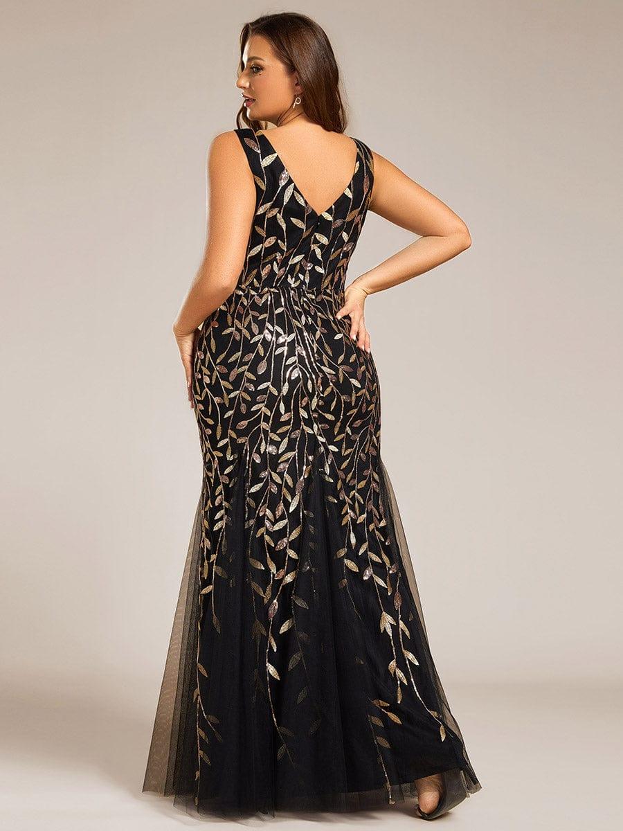 Women's Double V-Neck Fishtail Sequin Evening Dress - Black & Gold Women's Double V-Neck Fishtail Sequin Evening Dress - Black & Gold