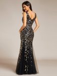 Women’s Double V-Neck Fishtail Sequin Evening Dress – Black & Gold