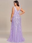Women’s Double V-Neck Fishtail Sequin Evening Dress – Lavender