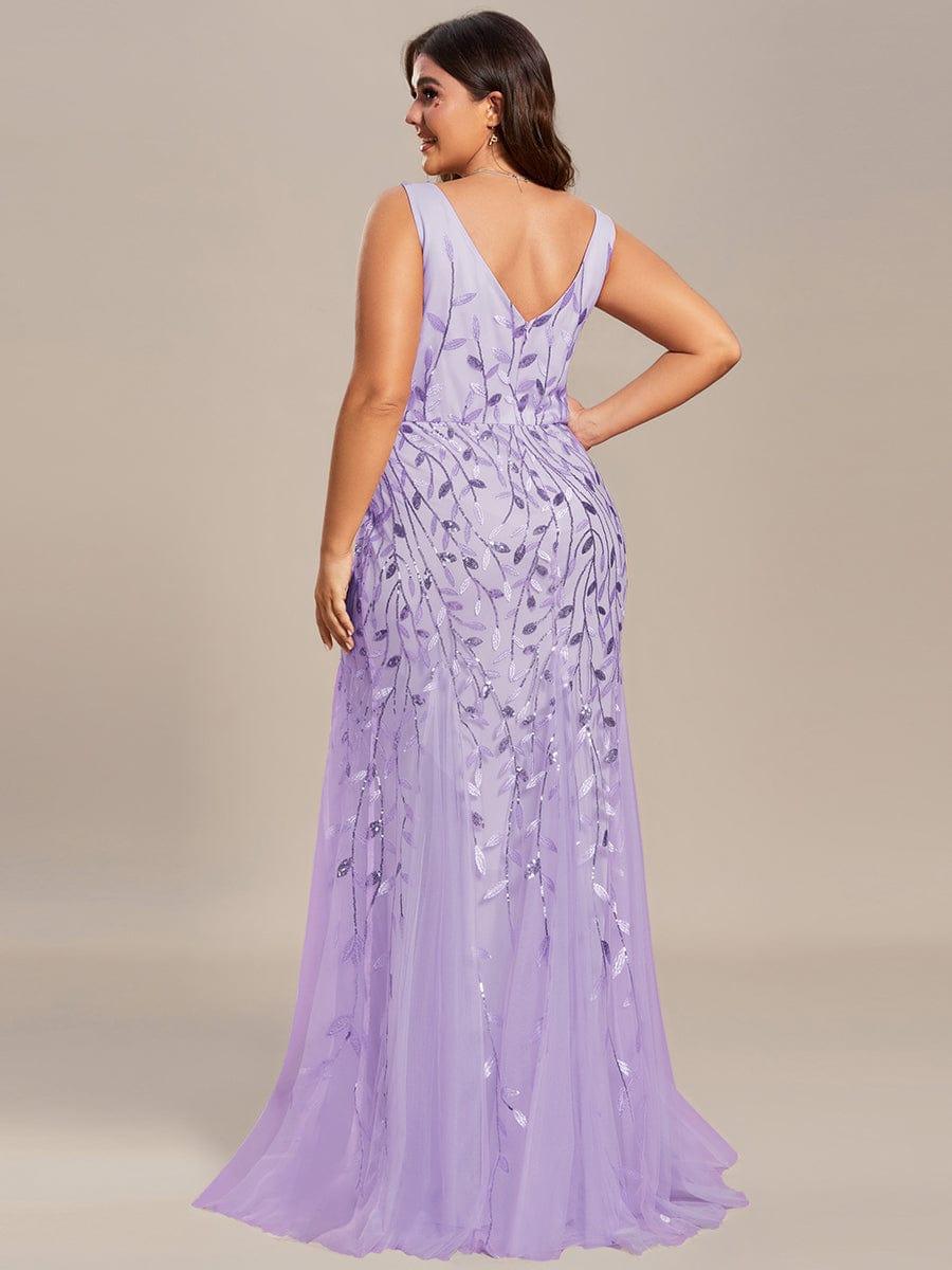 Women's Double V-Neck Fishtail Sequin Evening Dress - Lavender Women's Double V-Neck Fishtail Sequin Evening Dress - Lavender