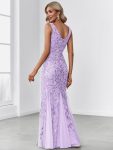 Women’s Double V-Neck Fishtail Sequin Evening Dress – Lavender