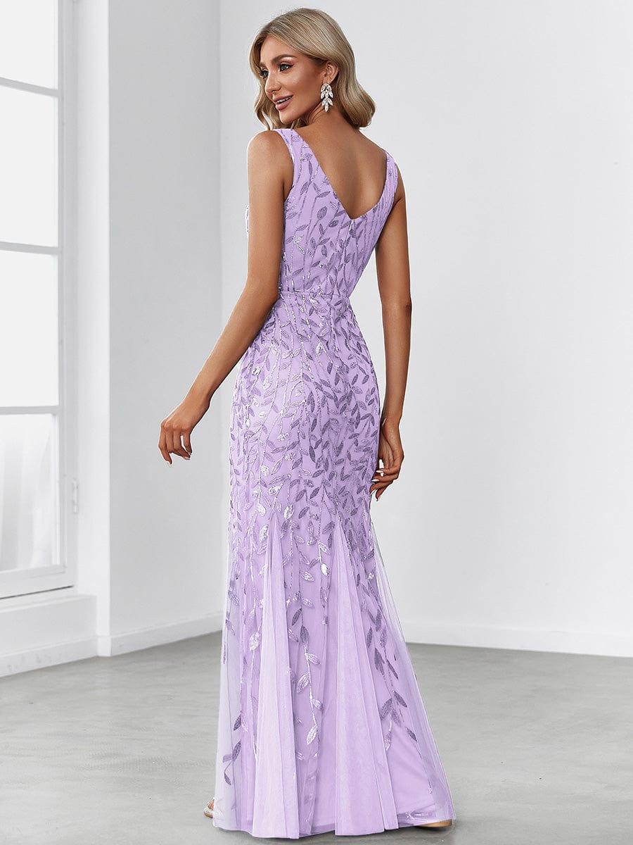 Women's Double V-Neck Fishtail Sequin Evening Dress - Lavender Women's Double V-Neck Fishtail Sequin Evening Dress - Lavender