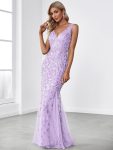 Women’s Double V-Neck Fishtail Sequin Evening Dress – Lavender