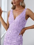 Women’s Double V-Neck Fishtail Sequin Evening Dress – Lavender