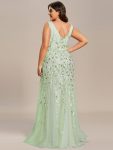 Women’s Double V-Neck Fishtail Sequin Evening Dress – Mint Green