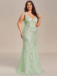Women’s Double V-Neck Fishtail Sequin Evening Dress – Mint Green