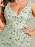 Women’s Double V-Neck Fishtail Sequin Evening Dress – Mint Green