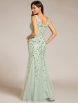 Women’s Double V-Neck Fishtail Sequin Evening Dress – Mint Green