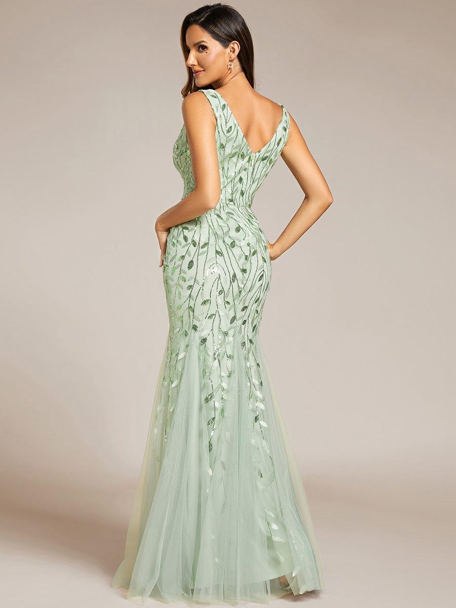 Women's Double V-Neck Fishtail Sequin Evening Dress - Mint Green Women's Double V-Neck Fishtail Sequin Evening Dress - Mint Green