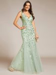 Women’s Double V-Neck Fishtail Sequin Evening Dress – Mint Green