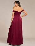 Off Shoulder Short Sleeve Split Back-Tie Satin Bridesmaid Dress – Burgundy