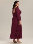 See-through Chiffon Lantern Sleeve Wedding Guest Dress – Burgundy
