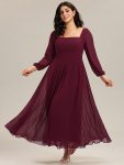 See-through Chiffon Lantern Sleeve Wedding Guest Dress – Burgundy