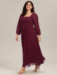 See-through Chiffon Lantern Sleeve Wedding Guest Dress – Burgundy