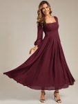See-through Chiffon Lantern Sleeve Wedding Guest Dress – Burgundy