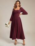 See-through Chiffon Lantern Sleeve Wedding Guest Dress – Burgundy