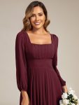 See-through Chiffon Lantern Sleeve Wedding Guest Dress – Burgundy