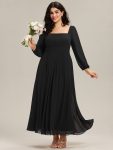 See-through Chiffon Lantern Sleeve Wedding Guest Dress – Black