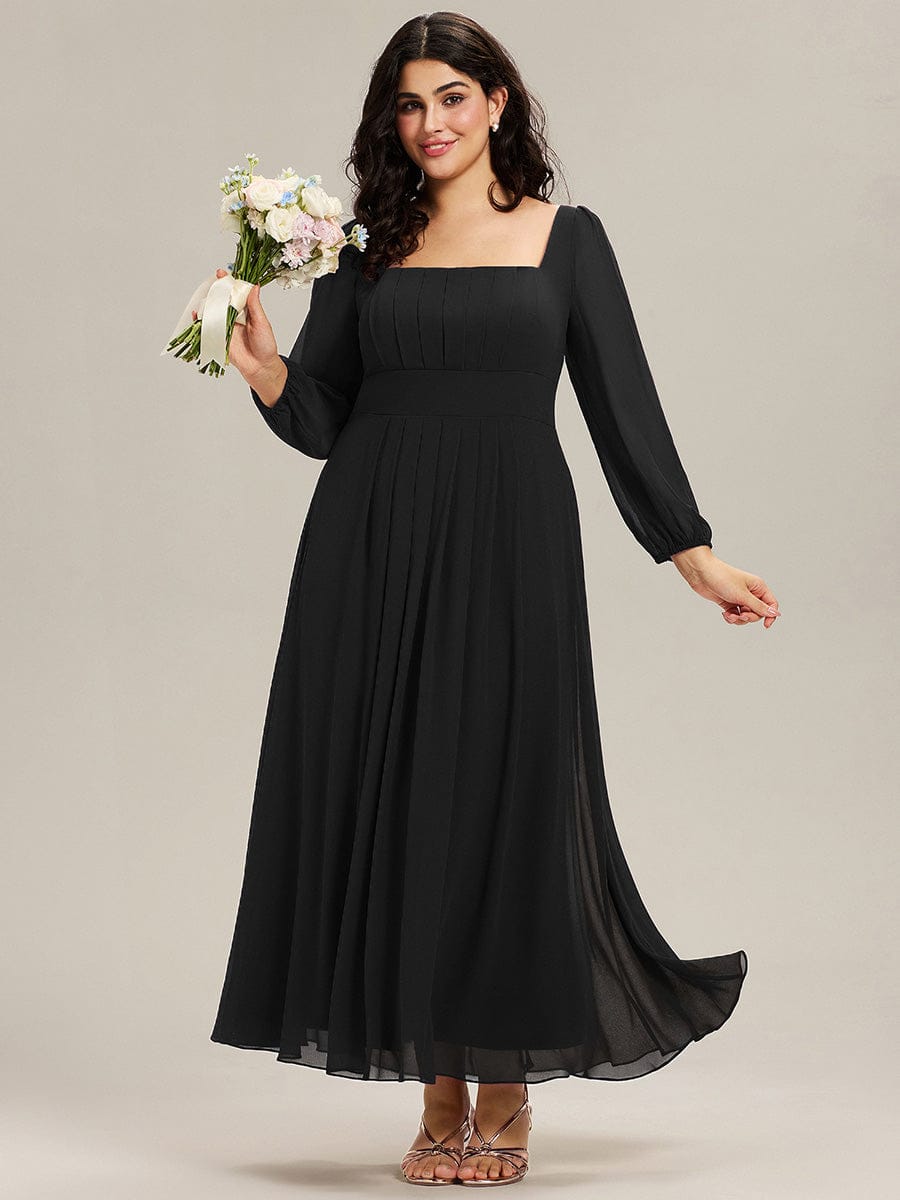 See-through Chiffon Lantern Sleeve Wedding Guest Dress - Black See-through Chiffon Lantern Sleeve Wedding Guest Dress - Black