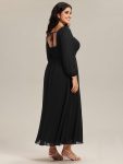 See-through Chiffon Lantern Sleeve Wedding Guest Dress – Black