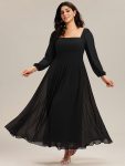 See-through Chiffon Lantern Sleeve Wedding Guest Dress – Black