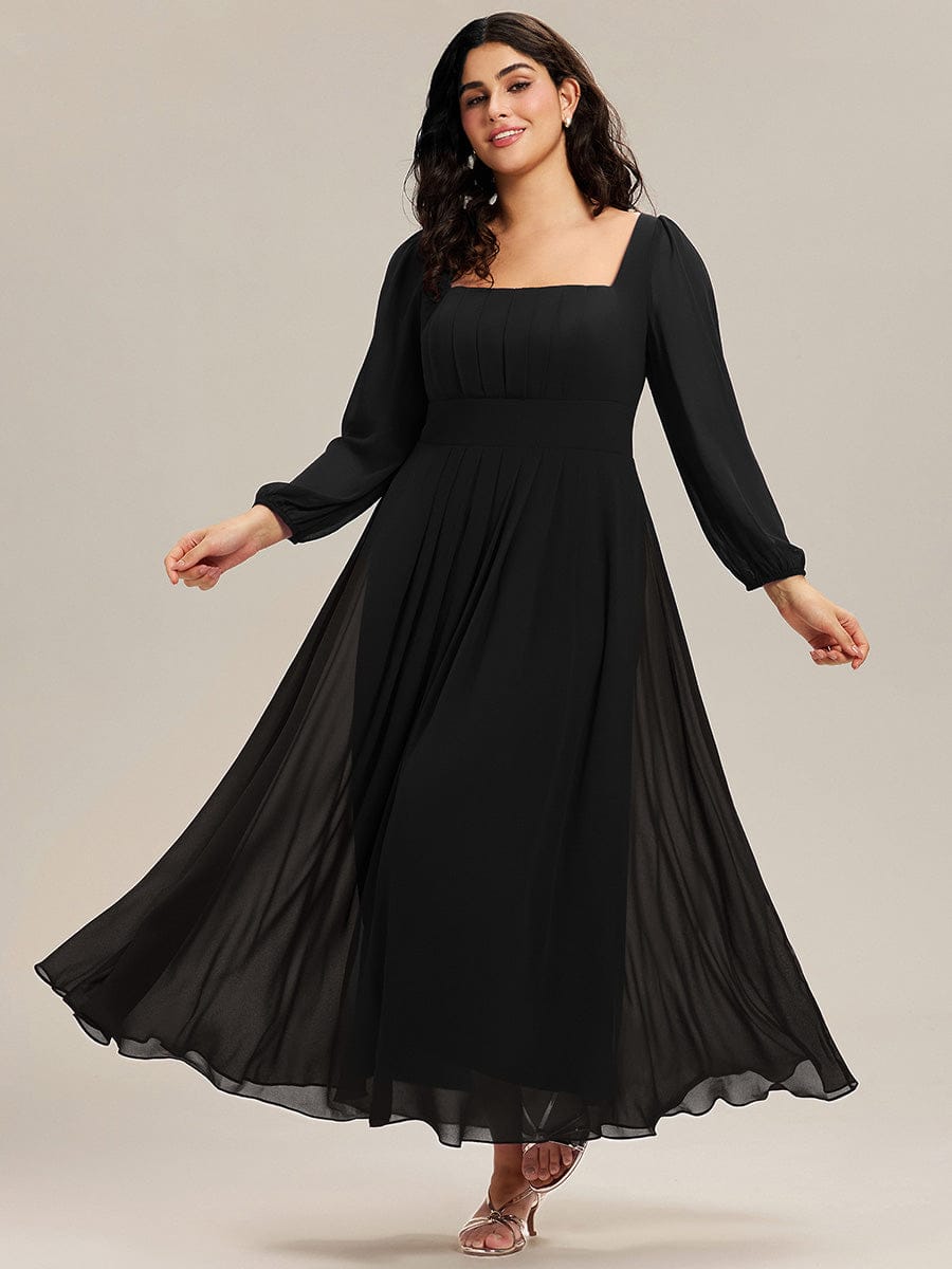 See-through Chiffon Lantern Sleeve Wedding Guest Dress - Black See-through Chiffon Lantern Sleeve Wedding Guest Dress - Black