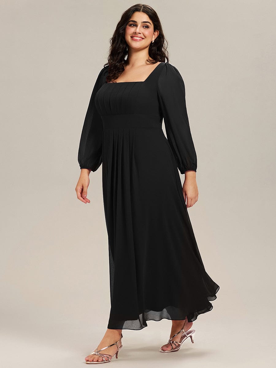 See-through Chiffon Lantern Sleeve Wedding Guest Dress - Black See-through Chiffon Lantern Sleeve Wedding Guest Dress - Black
