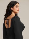 See-through Chiffon Lantern Sleeve Wedding Guest Dress – Black