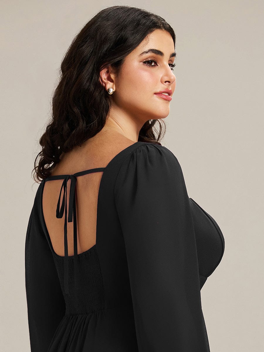 See-through Chiffon Lantern Sleeve Wedding Guest Dress - Black See-through Chiffon Lantern Sleeve Wedding Guest Dress - Black