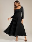 See-through Chiffon Lantern Sleeve Wedding Guest Dress - Black