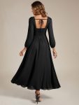 See-through Chiffon Lantern Sleeve Wedding Guest Dress – Black