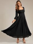 See-through Chiffon Lantern Sleeve Wedding Guest Dress – Black