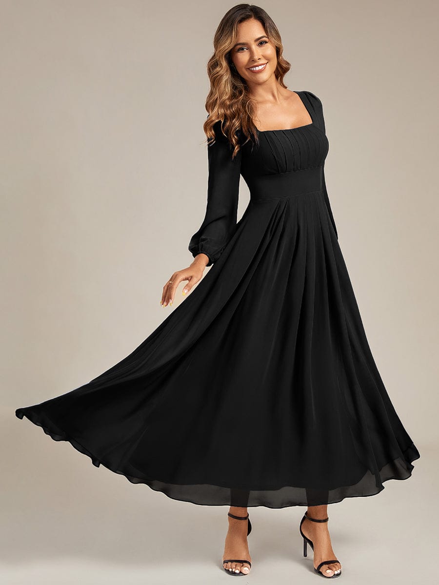 See-through Chiffon Lantern Sleeve Wedding Guest Dress - Black See-through Chiffon Lantern Sleeve Wedding Guest Dress - Black