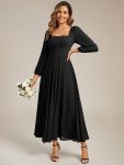 See-through Chiffon Lantern Sleeve Wedding Guest Dress – Black
