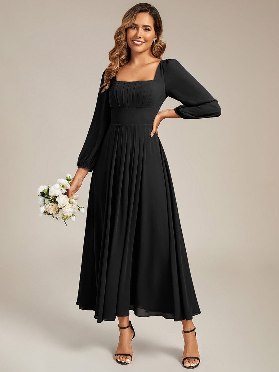 See-through Chiffon Lantern Sleeve Wedding Guest Dress - Black See-through Chiffon Lantern Sleeve Wedding Guest Dress - Black