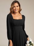 See-through Chiffon Lantern Sleeve Wedding Guest Dress – Black