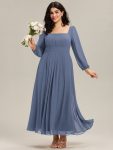 See-through Chiffon Lantern Sleeve Wedding Guest Dress – Dusty Blue