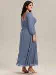 See-through Chiffon Lantern Sleeve Wedding Guest Dress – Dusty Blue