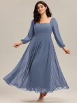 See-through Chiffon Lantern Sleeve Wedding Guest Dress – Dusty Blue