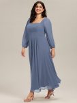 See-through Chiffon Lantern Sleeve Wedding Guest Dress – Dusty Blue
