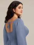 See-through Chiffon Lantern Sleeve Wedding Guest Dress – Dusty Blue