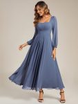 See-through Chiffon Lantern Sleeve Wedding Guest Dress - Dusty Blue