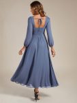 See-through Chiffon Lantern Sleeve Wedding Guest Dress – Dusty Blue