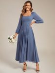See-through Chiffon Lantern Sleeve Wedding Guest Dress – Dusty Blue