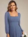 See-through Chiffon Lantern Sleeve Wedding Guest Dress – Dusty Blue