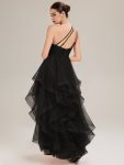 Pleated Mesh Sleeveless Evening Dress – Black