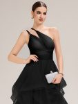 Pleated Mesh Sleeveless Evening Dress - Black