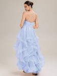 Pleated Mesh Sleeveless Evening Dress – Ice Blue