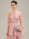 Pleated Mesh Sleeveless Evening Dress – Pink